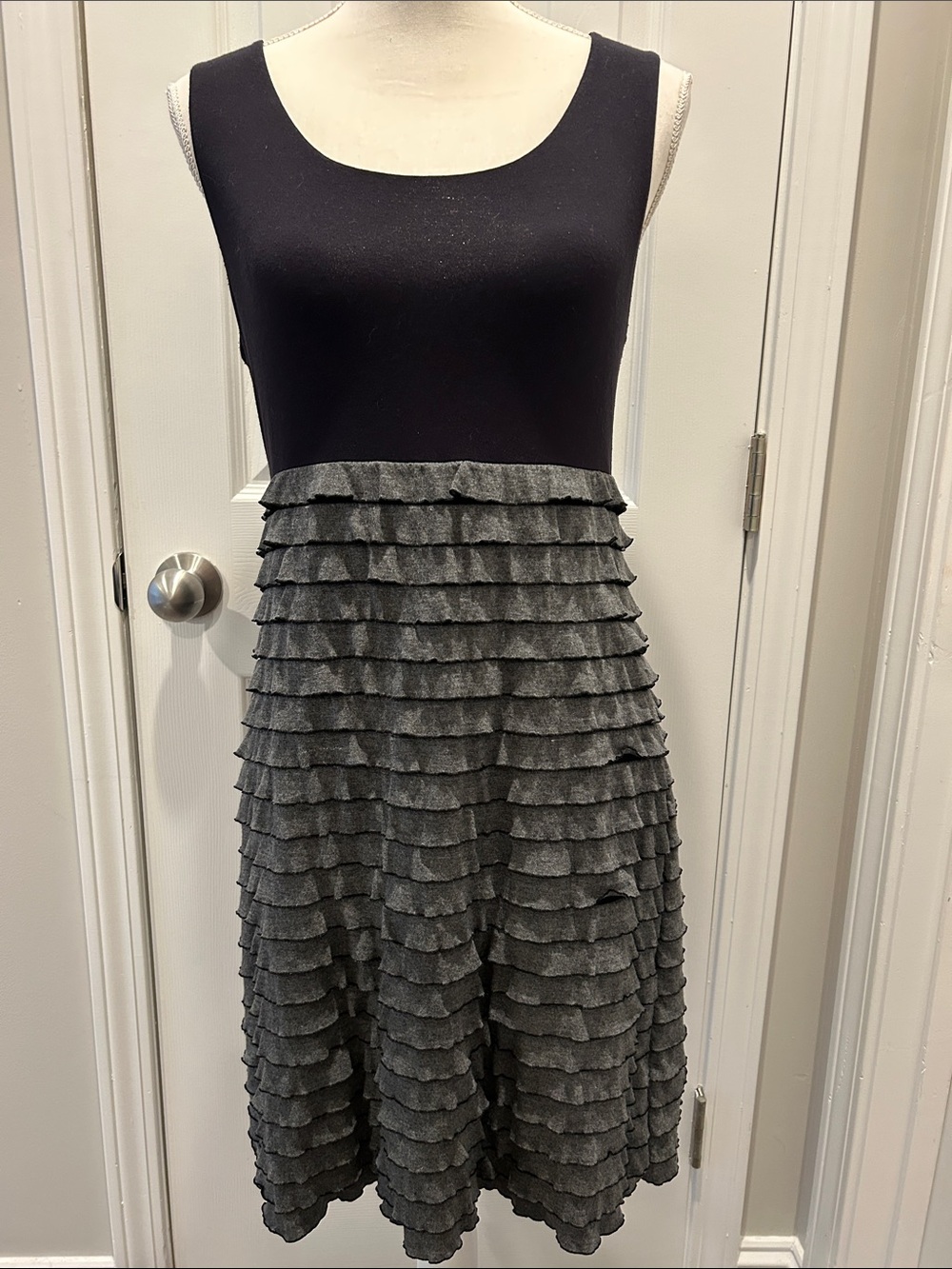 Small Style & co.Black and Gray Ruffled Women's Dress
